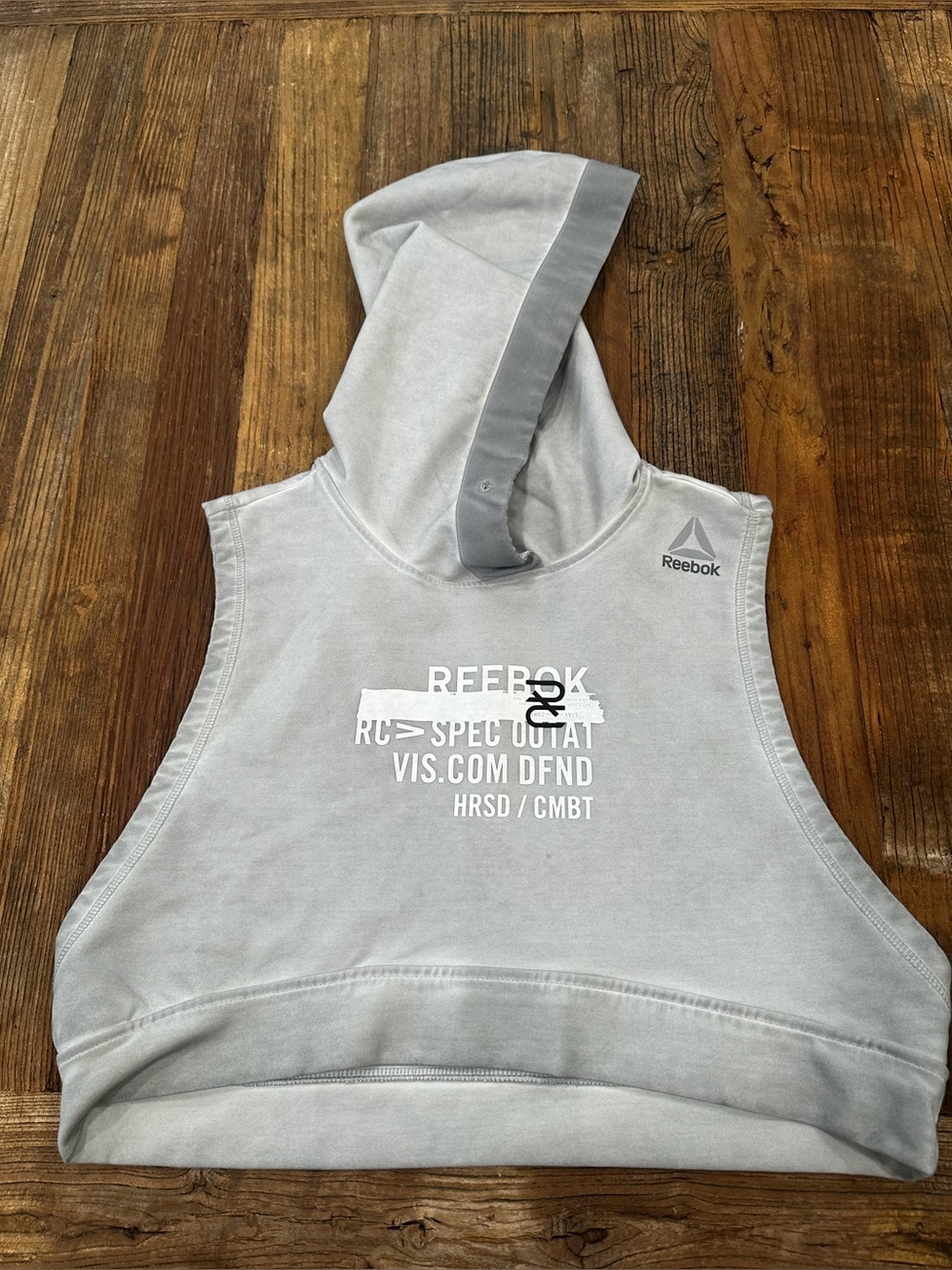 Reebok wash Light Gray Graphic Sleeveless Hoodie Crop Hoodie Top